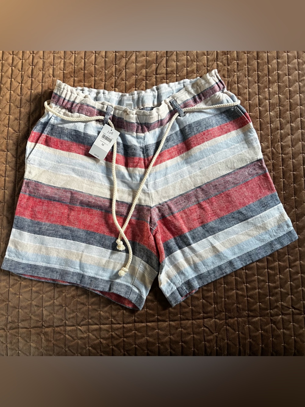J. Jill Love Linen Striped Drawstring Shorts in Red, Blue & White